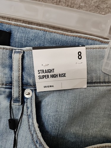Express Straight Super High Rise Jeans Damen 8 blau helle Waschung Knopfleiste NEU - Bild 4 von 11