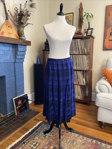 Vintage 1960 Pendleton 100% Wool Plaid Purple Pleated Long Skirt 14 Academia 30” - Picture 8 of 15