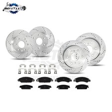 For Chevy GMC Silverado Sierra 1500 Tahoe Front & Rear Drilled Rotors+Brake Pads