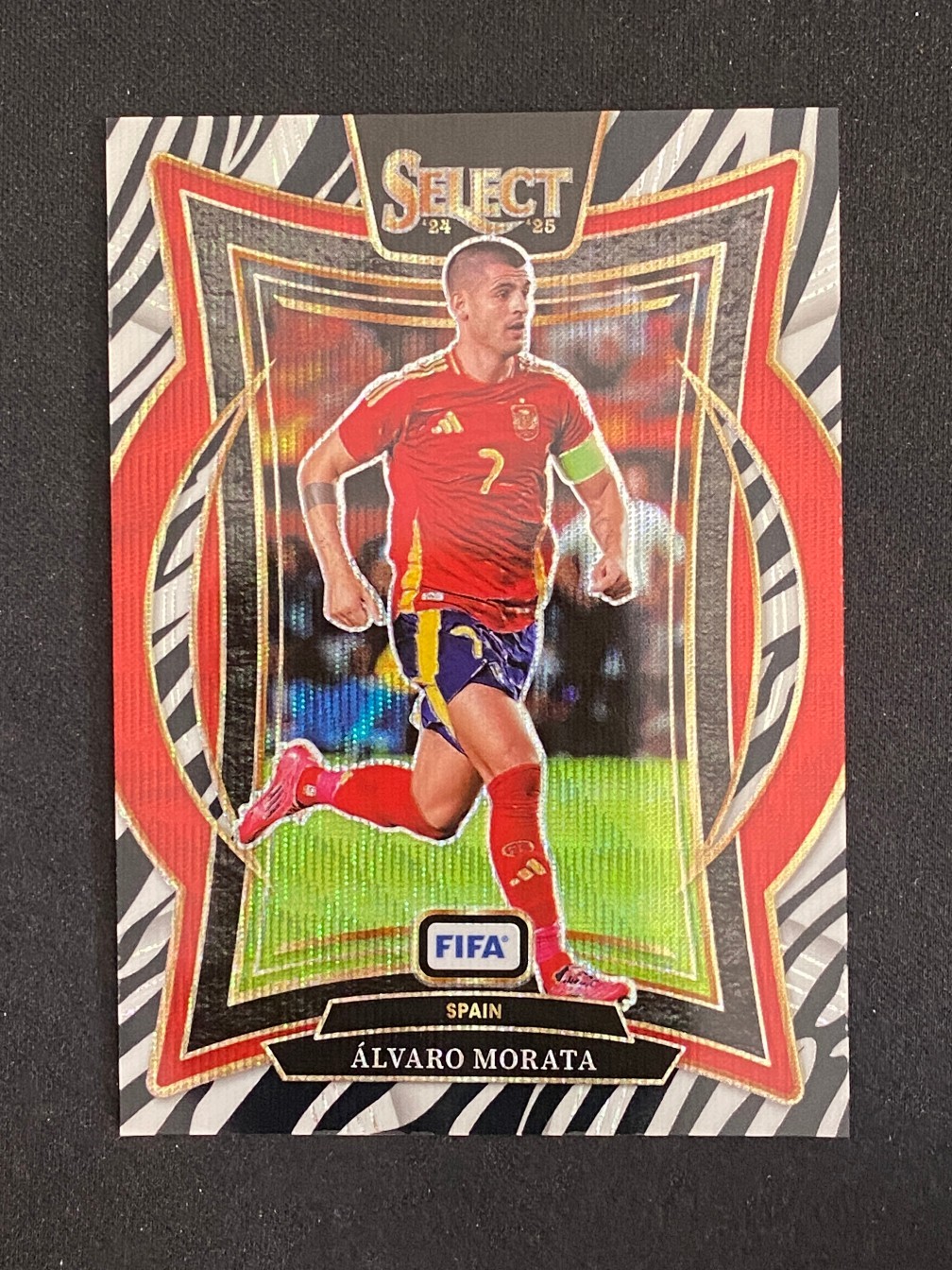 Alvaro Morata 2024-25 Panini Select FIFA Terrace Zebra Prizm SSP #88