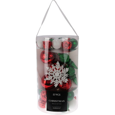 Weihnachtskugeln Rot Grün Weiß Baum Schmuck Kugel Zwiebel Zapfen Baumspitze 57St