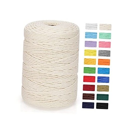 Macrame Cord | 100% Natural Cotton Macrame Rope | 4 Strand 3mm x 328yd Beige