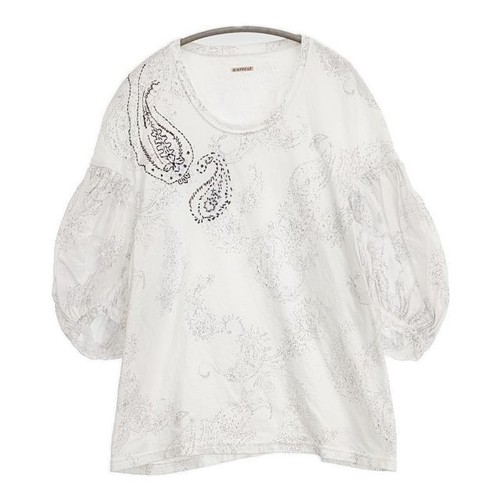 Kapital, KAPITAL Women's White Linen Cotton Paisley Bump Knit T-Shirt vintage from Japan