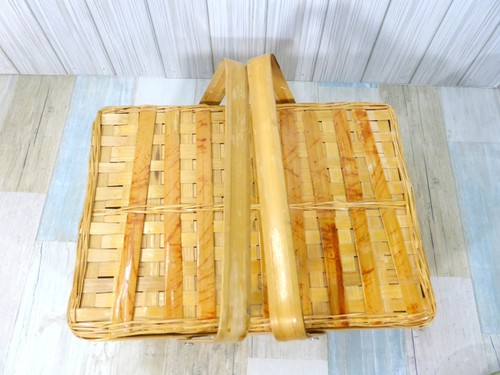 Burnt Bamboo Covered Basket Hinged Top Sewing Picnic Storage - Picture 5 of 14