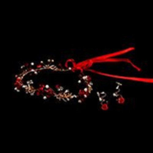Wedding Jewelry Headdress Tiaras Crystal Red Bride Hairband Earring Set Pearl
