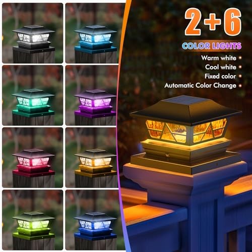 Solar Pfostenleuchten Außen Wasserdicht RGB Farbwechsel Modi Zaun 4er Pack - Bild 3 von 8