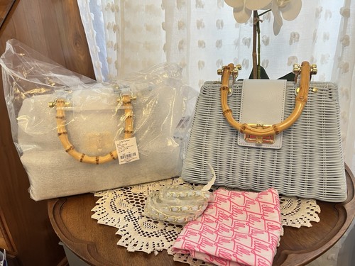 Lilly Pulitzer Leena Top Handle Blue Wicker Bag NWT $248