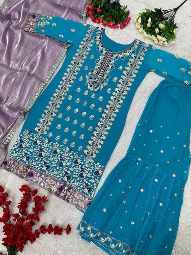 WEDDING SHARARA GHARARA PLAZZO SUIT SEQUENCE READYMADE PUNJABI PLAZZO SUIT - Picture 5 of 5