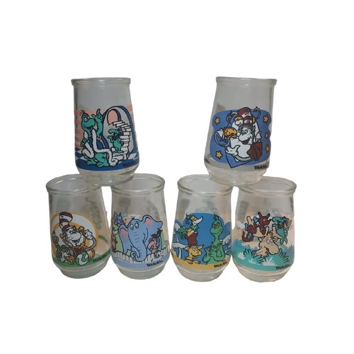 Welch's 1996 Wubbulous World of Dr. Seuss Set of 6 Glass Jelly Jars - 4 1/8" H