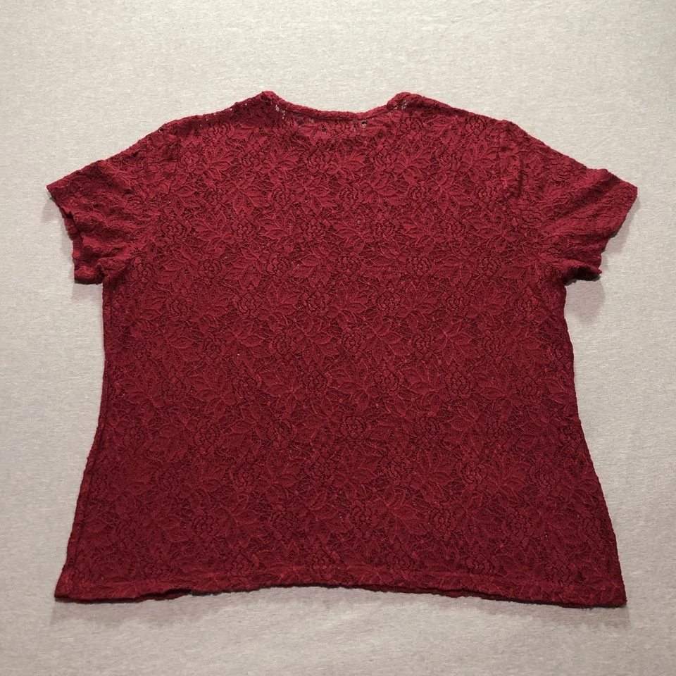 Karen Scott Shirt Women's XL Mesh Floral Laced Feminine Boho Grandma Lounge Red - Image 3 of 4