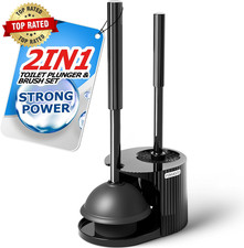 2In1 Toilet Brush and Plunger Set - Bathroom Bowl Holder Combo  21" Extended, A