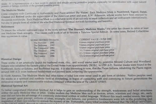 Vtg R W Amberson The Visionary Native American Shaman's Medicine Mask with COA - Picture 19 of 24