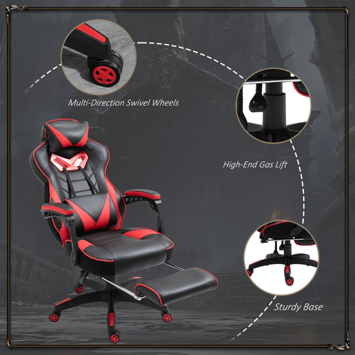 Sedia Gaming Ergonomica Reclinabile con Poggiapiedi Manuale Ruote Elegante Ufficio Rosso - Foto 7 di 9