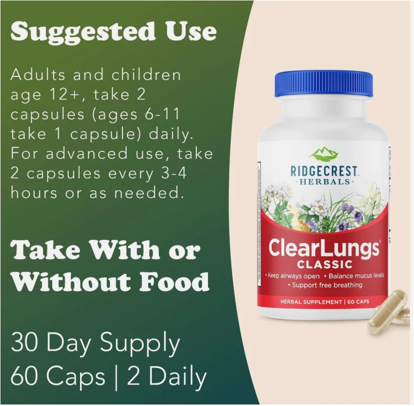 RidgeCrest ClearLungs Classic - 60 веганских капсул - срок годности истекает. 2/2029 - Изображение 3 из 4