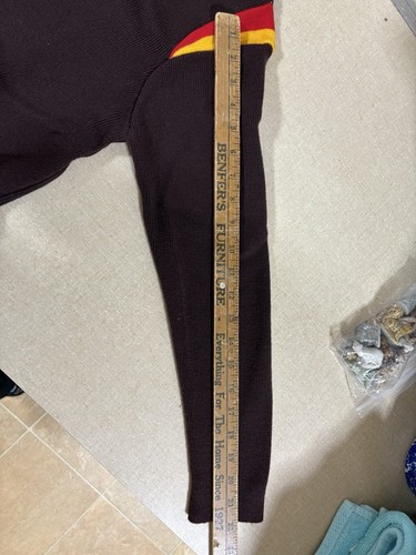 Vintage Beconta 100% Reine Schurwolle Rundhals Pullover Strick Braun Rot Gelb - Bild 9 von 9