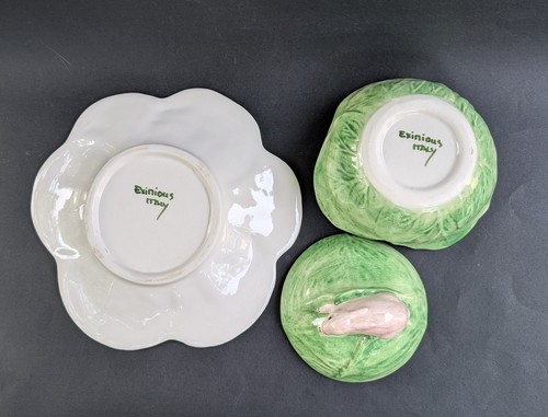 Eximious Ceramic Rabbit Cabbage Lidded Candy Dish Soup Bowl with Under Plate - Picture 6 of 19