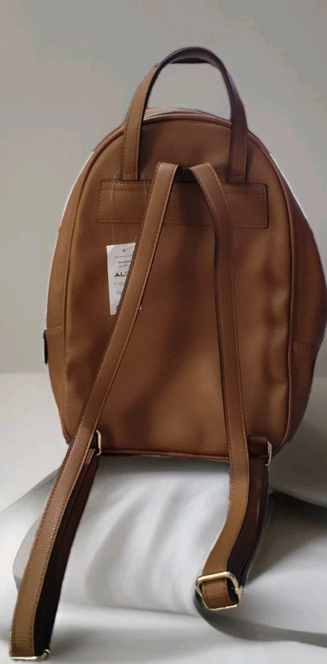 ALDO Brown Pebble Leather & Faux Wool Fur Backpack Purse Gold Hardware NEW W TAG - Image 2 of 4