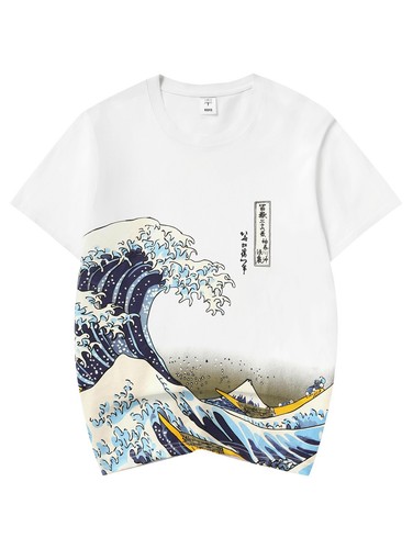 Niepce Men's Creat Waves Graphic Tee Japanese Streetwear Short Sleeves T-Shirt - Picture 7 of 24