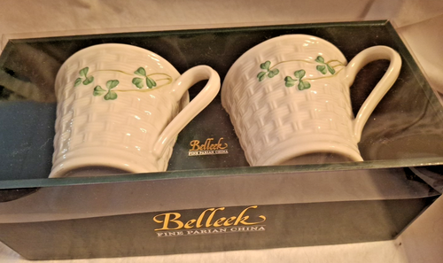 Juego de 2 tazas Belleek tejido de canasta fino Parian China nuevas - Imagen 3 de 5