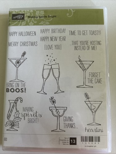 Stampin’ Up! MAKING SPIRITS BRIGHT Stamp Set Phrases Wine Glasses Drinks