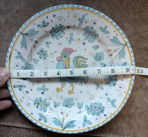 Grazia Deruta Galleto Majolica set 4 Rooster dinner plates Signed Italy Green - Picture 21 of 24