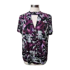 Inc International Concepts Women Top 0X Purple Crossover Keyhole Stretch Knit 