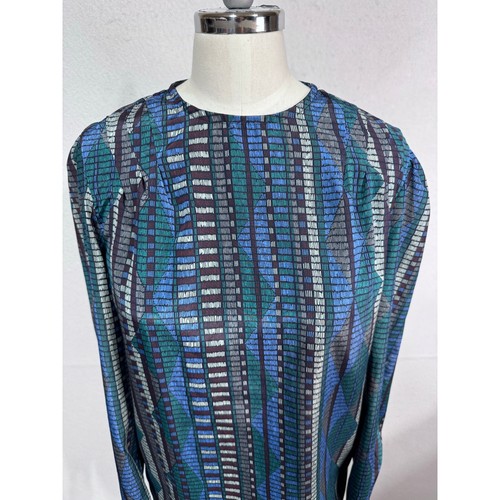 Vintage Ashley Hall abstrakter Druck Bluse Biesen Detail Art Deco Y2K Top Medium - Bild 10 von 10
