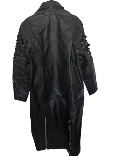 Mens Genuine Black Leather Trench Coat Steampunk Leather Jacket Long GOTHIC NWT - Picture 5 of 8