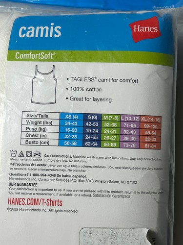 Hanes Girls White Tagless 100% Cotton 3 Camis Pack XL 14 - 16 - Picture 6 of 8