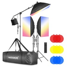 Neewer 3-Pack 2.4G 48W Dimmable LED Head Softbox Light Stand Filter Lighting Kit