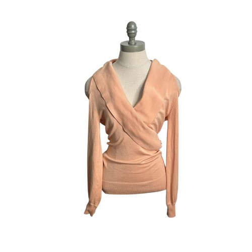 Arden B y2K pfirsichfarben schulterfrei Wickel Langarm Pullover Oberteil Größe Small - Bild 2 von 6