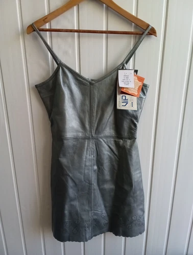 VIP Real Leather Mini Sleeveless Dress - Silver - Size 12 - BNWT (CS)