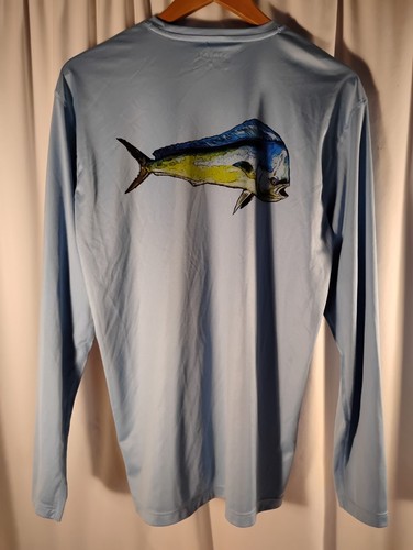 Simms Shirt Mens Medium Crew Blue Pullover Fishing Mahi Mahi - Picture 5 of 7