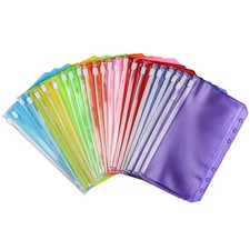 24Pcs A6 Binder Pockets 6 Holes Zipper Binder Pouch for CashID CardCredit Car...