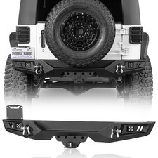 Steel Rear Bumper w/License Mount, Hitch Receiver & LED Lights for Jeep Wrangler