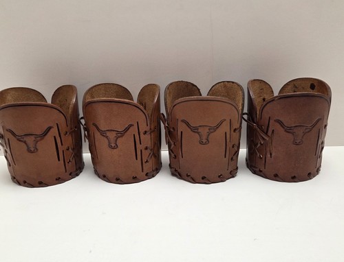 Libbey Bamco Western Longhorn Hand-Tooled Leather Glass Sleeves Lot Of 4 - Bild 6 von 19