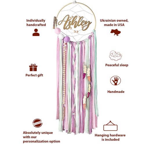 Persnalized Dreamcatcher for Girls Bedroom - Baby Girl Nursery Wall Decoration - Picture 5 of 8