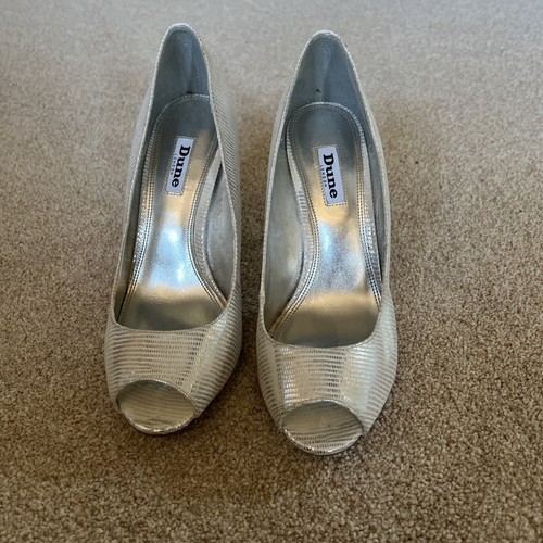 Beautiful hardly worn DUNE Silver Open toes Court Shoes Stiletto Heel UK6 EU39 - 第 2/8 張圖片