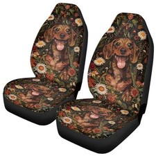 Talayituse Print Car Front Seat Cover, Automotive Seat Dachshund Daisy Flower