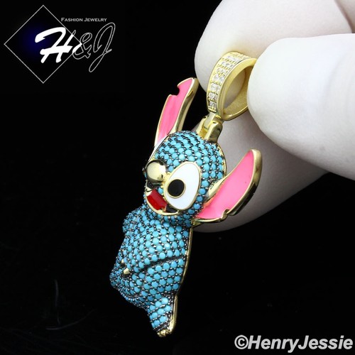 925 STERLING SILBER VOLL BLAU CZ VERGOLDET/SILBER 3D LILO STITCH ANHÄNGER*SP532 - Bild 7 von 9