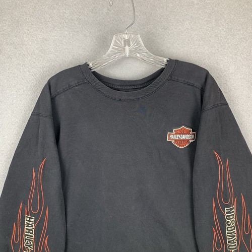 Vintage Y2K Harley Davidson Long Sleeve T-Shirt Black Flames Embroidered Sz 2XL - Picture 3 of 12