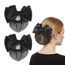 2 Pcs Hair Snood Net, Women's Bun Cover Hairnet Satin Bow Barrette French Cli