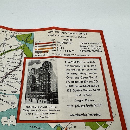 1943 NEW YORK CITY TRANSIT SYSTEM MAP Subways Elevated RRs NYC YMCA Sloan House - Picture 4 of 22