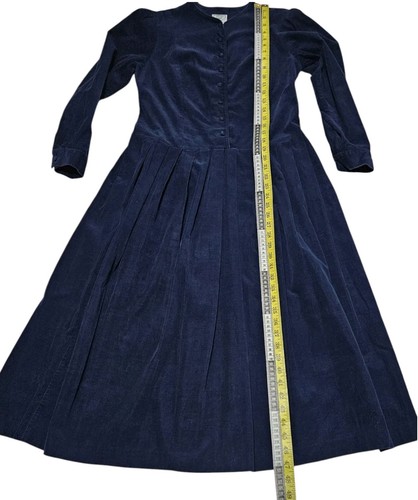 LAURA ASHLEY VTG 80s Blue Cord Retro Maxi Dress Fluffy Bottom, , UK 14/ USA 12 - Picture 8 of 18