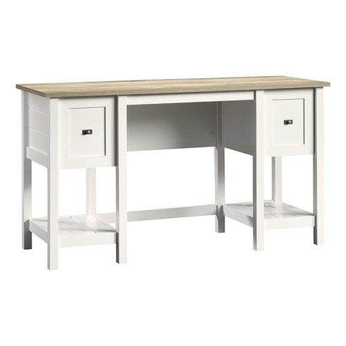 Pemberly Row Contemporary Wood Home Office Desk in Soft White/Oak - Picture 1 of 12