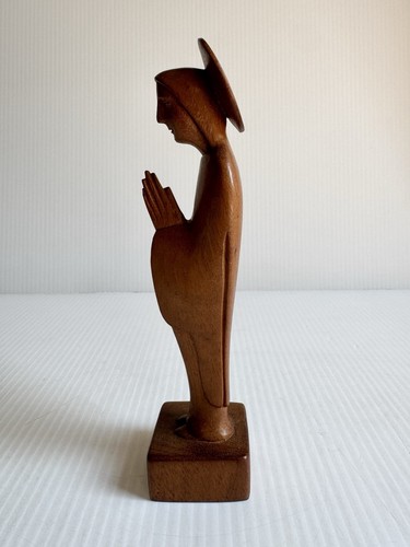 Vintage MCM 8,5" handgeschnitzte Nussbaum Jungfrau Maria Madonna Statue minimalistisch - Bild 3 von 10