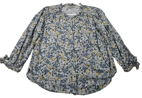 Camisa Loft Abotonada Para Mujer Pequeña Floral Cuello Redondo Manga 3/4 Atada Primavera Blusa - Imagen 1 de 9