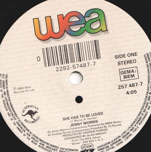 Jenny Morris She Has To Be Loved 7" vinyl Germany Wea 1989 in stickered pic - Picture 3 of 3