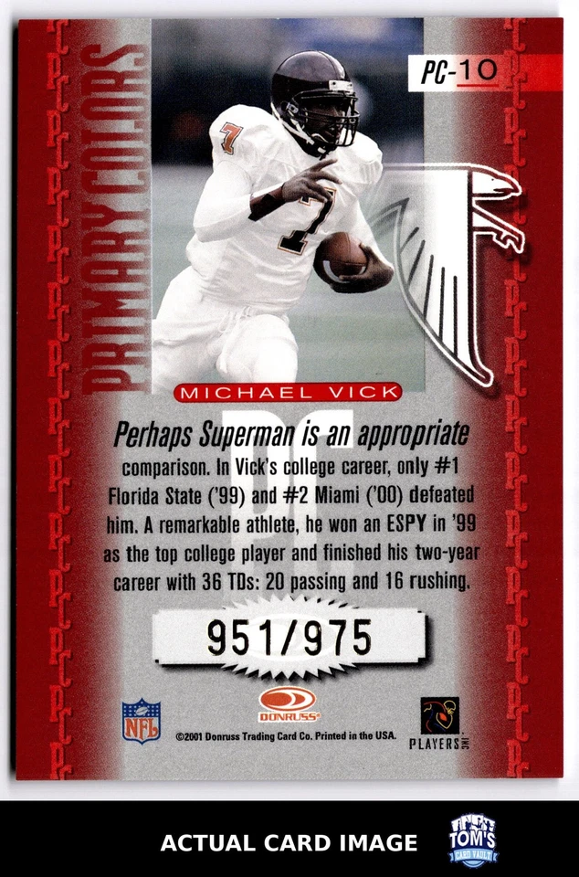 2001 Donruss Elite Primary Colors #PC-10 MICHAEL VICK Atlanta Falcons #/975 NM - Image 2 of 4