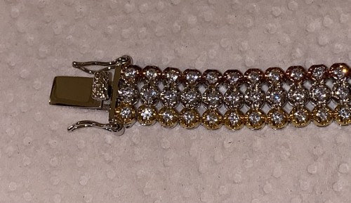 Signed Tennis Bracelet-925 ADS CZ Thailand, Cubic Zirconia Gold Over Sterling - Picture 3 of 12